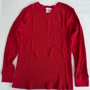 The Company Store Waffle Knit Shirt Women's XL Red Long Sleeve 100% Cotton